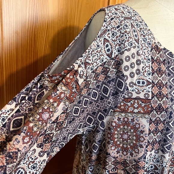 Style & Co 0X Long Boho Tie Front Long Sleeve Blouse Ruffle Hem Casual Chic - Picture 6 of 10